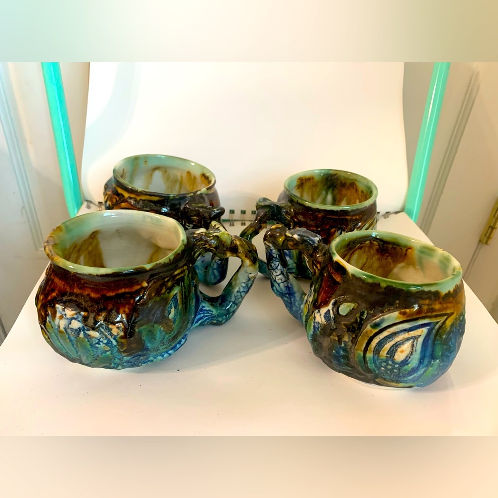 Vintage 1995 Studio Art Pottery Mugs-Set of 4